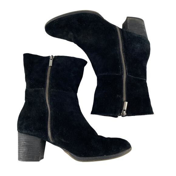 ADAM TUCKER 9M Isadora Black Suede Leather Double Zipper Boots Bootie Heel - Picture 7 of 16